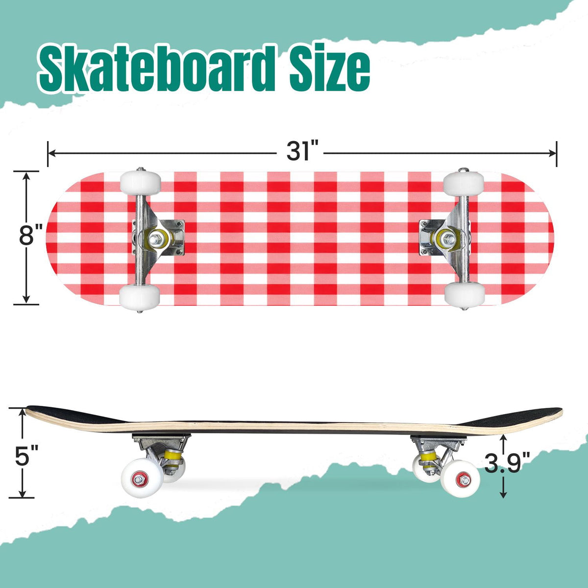 Abstract Geometric Curved Shapes Earthy Tones 31" x 8" Complete Skateboard, 7-Ply Canadian Maple Double Kick Trick Board for Kids and Beginners Adult Gifts