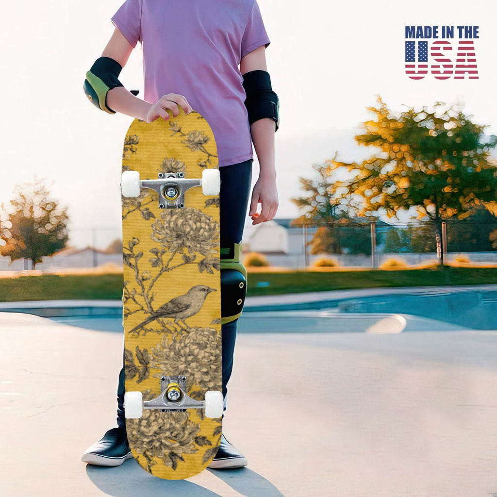 31"x8" Complete Skateboards for Beginners, Turquoise Flowers Teal Daisy Flower Butterfly Blue Romantic Double Kick 7 Ply Canadian Maple Deck Skateboard with Wheels, Gifts for Kids Teens