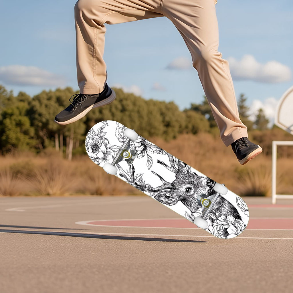 Starry Nebula Deep Blue Purple Tones Cosmic Clouds Stars 31" x 8" Complete Skateboard, 7-Ply Canadian Maple Double Kick Trick Board for Kids and Beginners Adult Gifts
