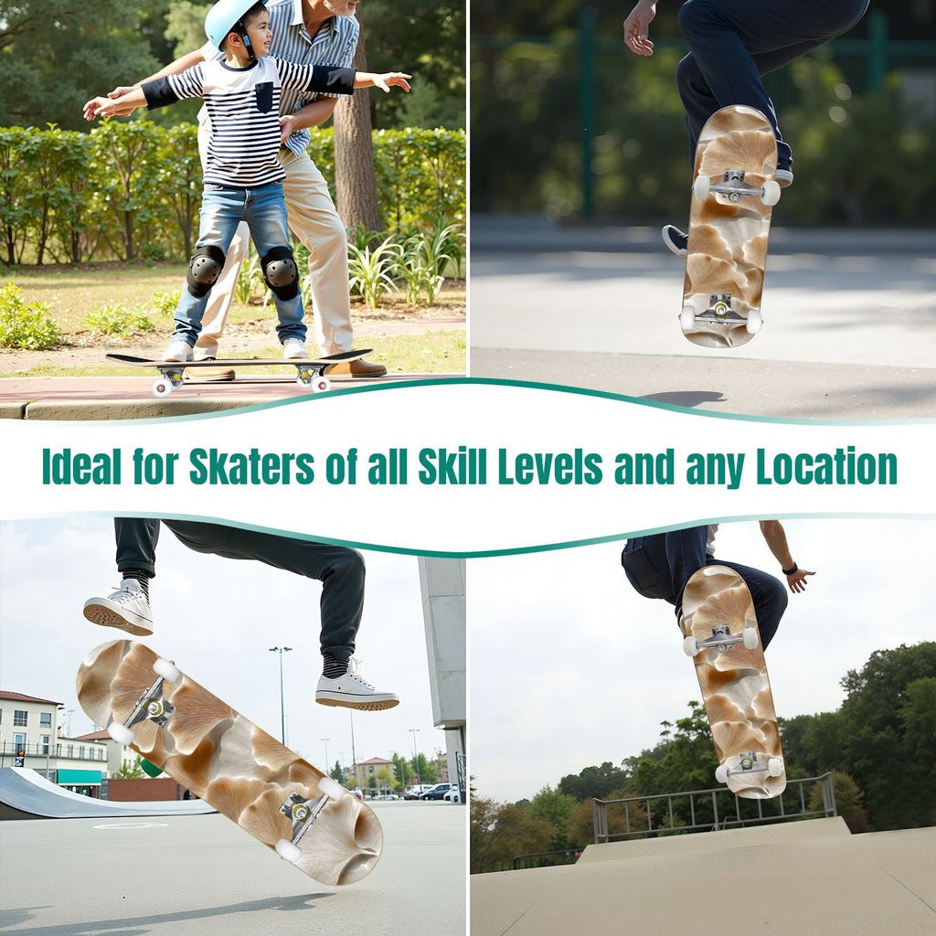 Beige Waves Flowing Lines 3D Effect 31" x 8" Complete Skateboard, 7-Ply Canadian Maple Double Kick Trick Board for Kids and Beginners Adult Gifts