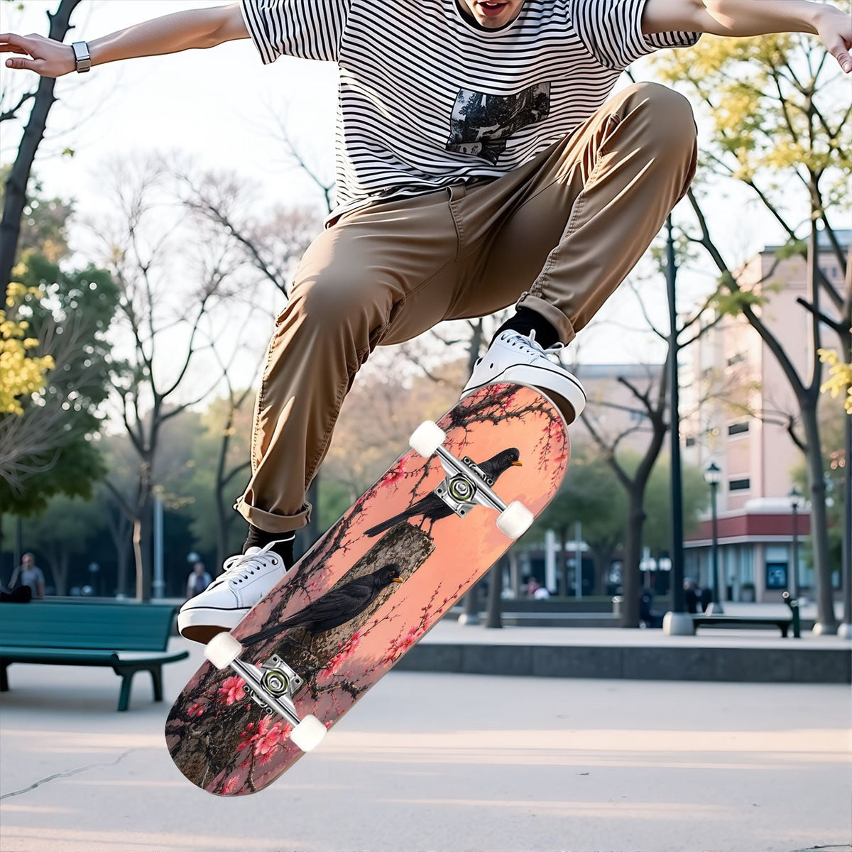 31"x8" Complete Skateboards for Beginners,Halloween Themed Pumpkins Witch Hats Spooky Double Kick 7 Ply Canadian Maple Deck Skateboard with Wheels, Gifts for Kids Teens