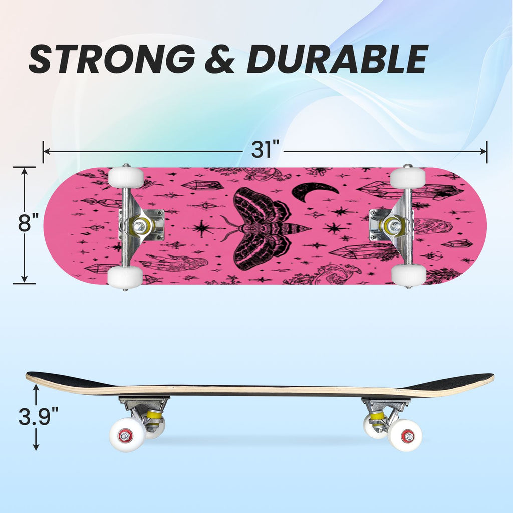 31"x8" Complete Skateboards for Beginners, Skeleton Tree Figure Antler Branches Dark Academia Flowers Double Kick 7 Ply Canadian Maple Deck Skateboard with Wheels, Gifts for Kids Teens