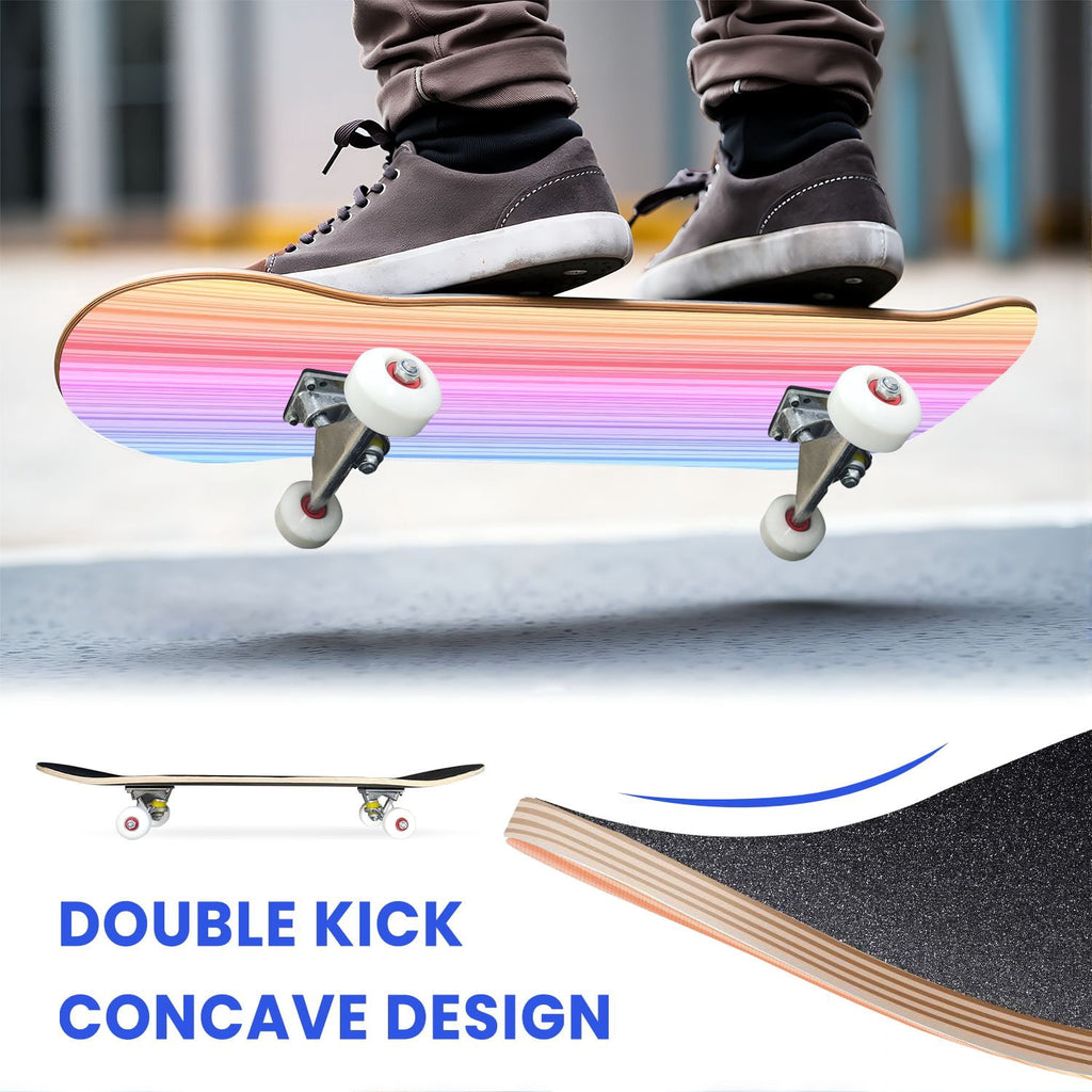 31"x8" Complete Skateboards for Beginners,Watercolor Watermelon Slices Pink Striped Double Kick 7 Ply Canadian Maple Deck Skateboard with Wheels, Gifts for Kids Teens