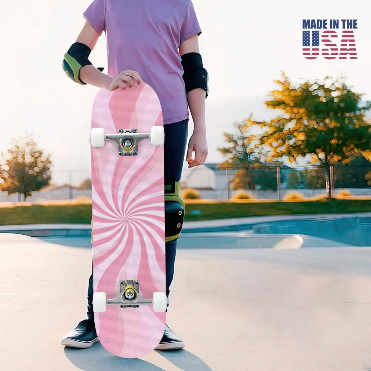 31"x8" Complete Skateboards for Beginners, Abstract Wavy Purple Beige Zebra Design Double Kick 7 Ply Canadian Maple Deck Skateboard with Wheels, Gifts for Kids Teens