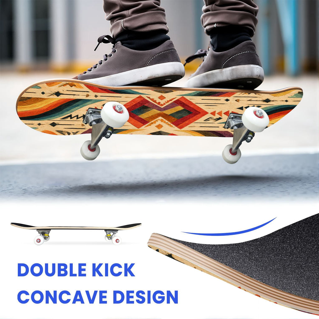 31"x8" Complete Skateboards for Beginners,Cartoon Hand Drawn Ice Cream Doodles Seamless Cones Cupcakes Double Kick 7 Ply Canadian Maple Deck Skateboard with Wheels, Gifts for Kids Teens