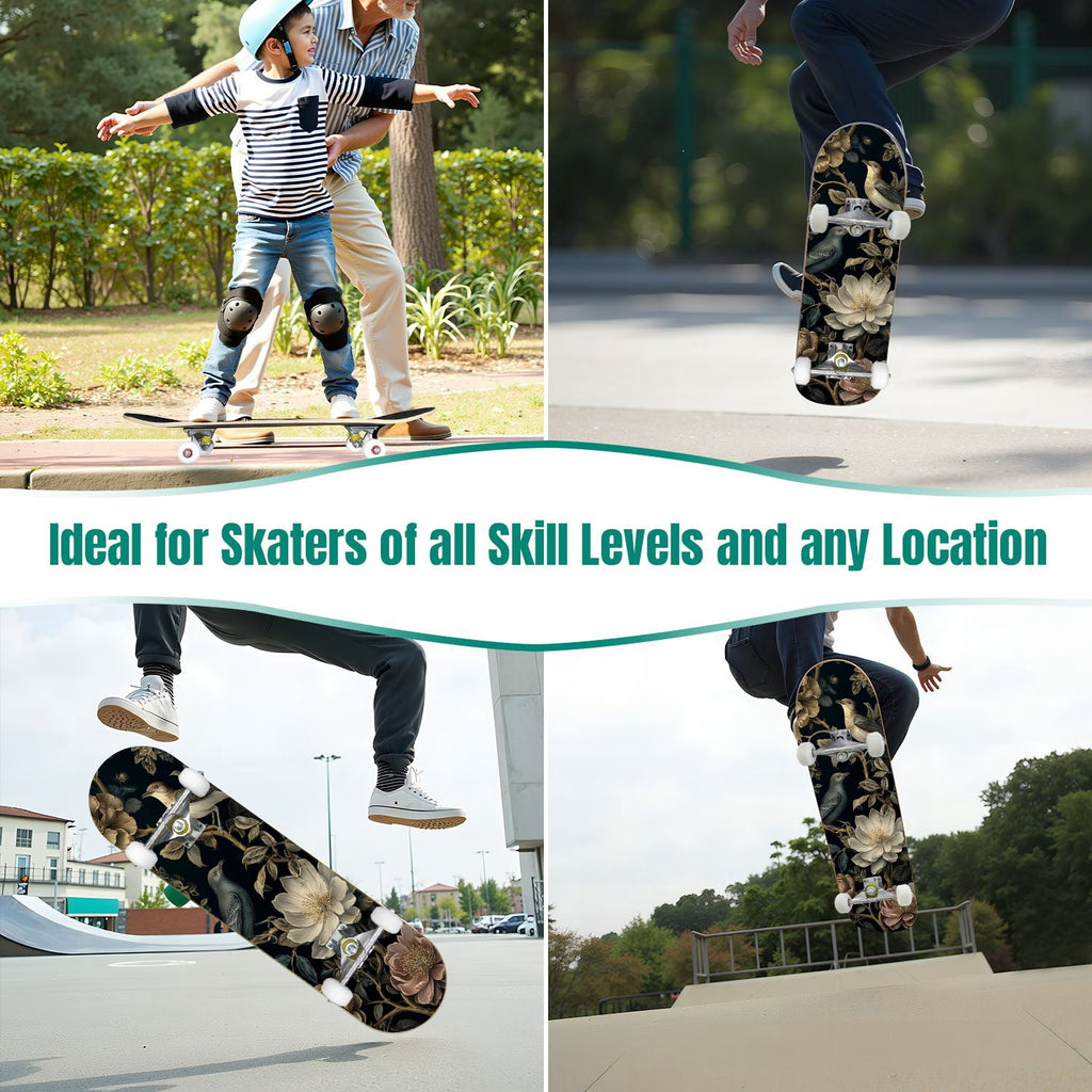 Buffalo Tan Grass Illustrations 31" x 8" Complete Skateboard, 7-Ply Canadian Maple Double Kick Trick Board for Kids and Beginners Adult Gifts
