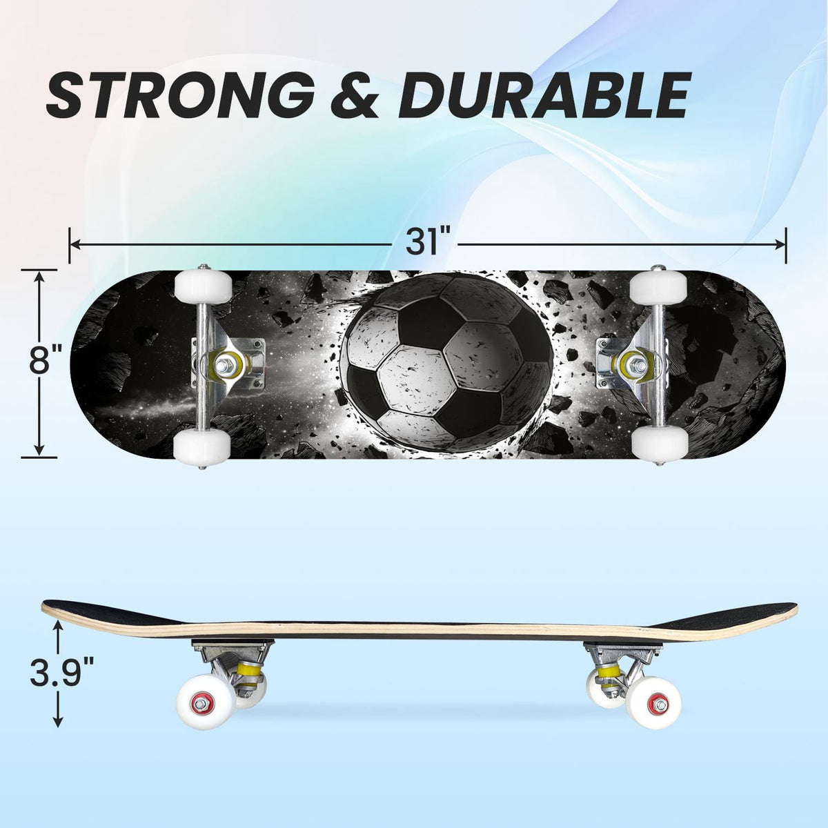 31"x8" Complete Skateboards for Beginners,Orange Basketball Hoop Blue Sky Clouds Double Kick 7 Ply Canadian Maple Deck Skateboard with Wheels, Gifts for Kids Teens