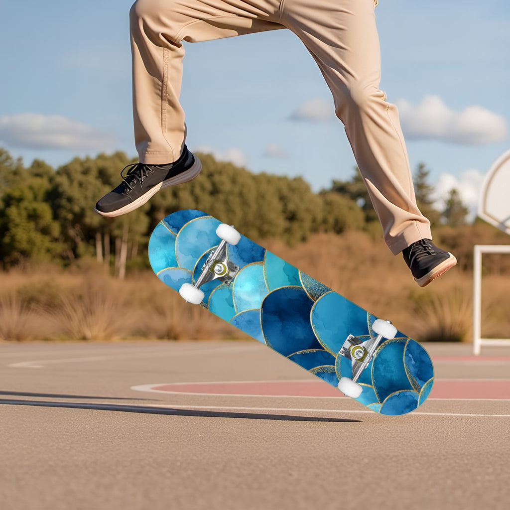 Vibrant Floral Bouquet Pink Roses Bright Colors Teal 31" x 8" Complete Skateboard, 7-Ply Canadian Maple Double Kick Trick Board for Kids and Beginners Adult Gifts