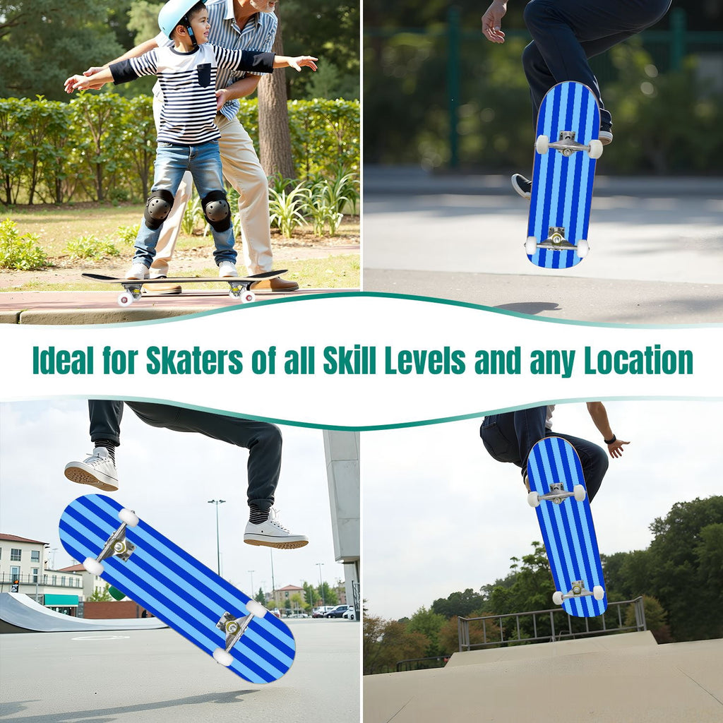 Yellow White Vertical Striped Soft Gradient Lines Minimalist Design 31" x 8" Complete Skateboard, 7-Ply Canadian Maple Double Kick Trick Board for Kids and Beginners Adult Gifts