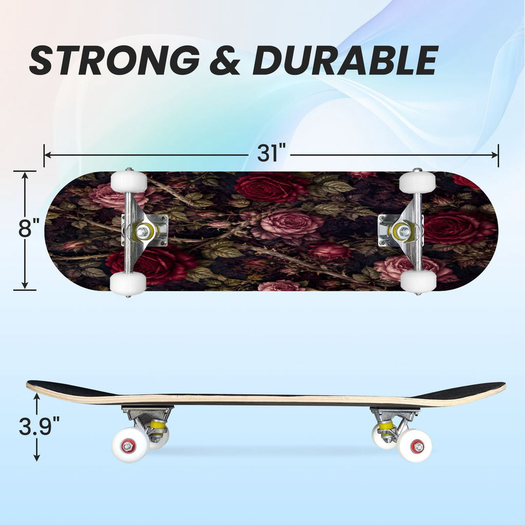 31"x8" Complete Skateboards for Beginners,Cute Ghosts Purple Bows Bats Lilac Halloween Double Kick 7 Ply Canadian Maple Deck Skateboard with Wheels, Gifts for Kids Teens
