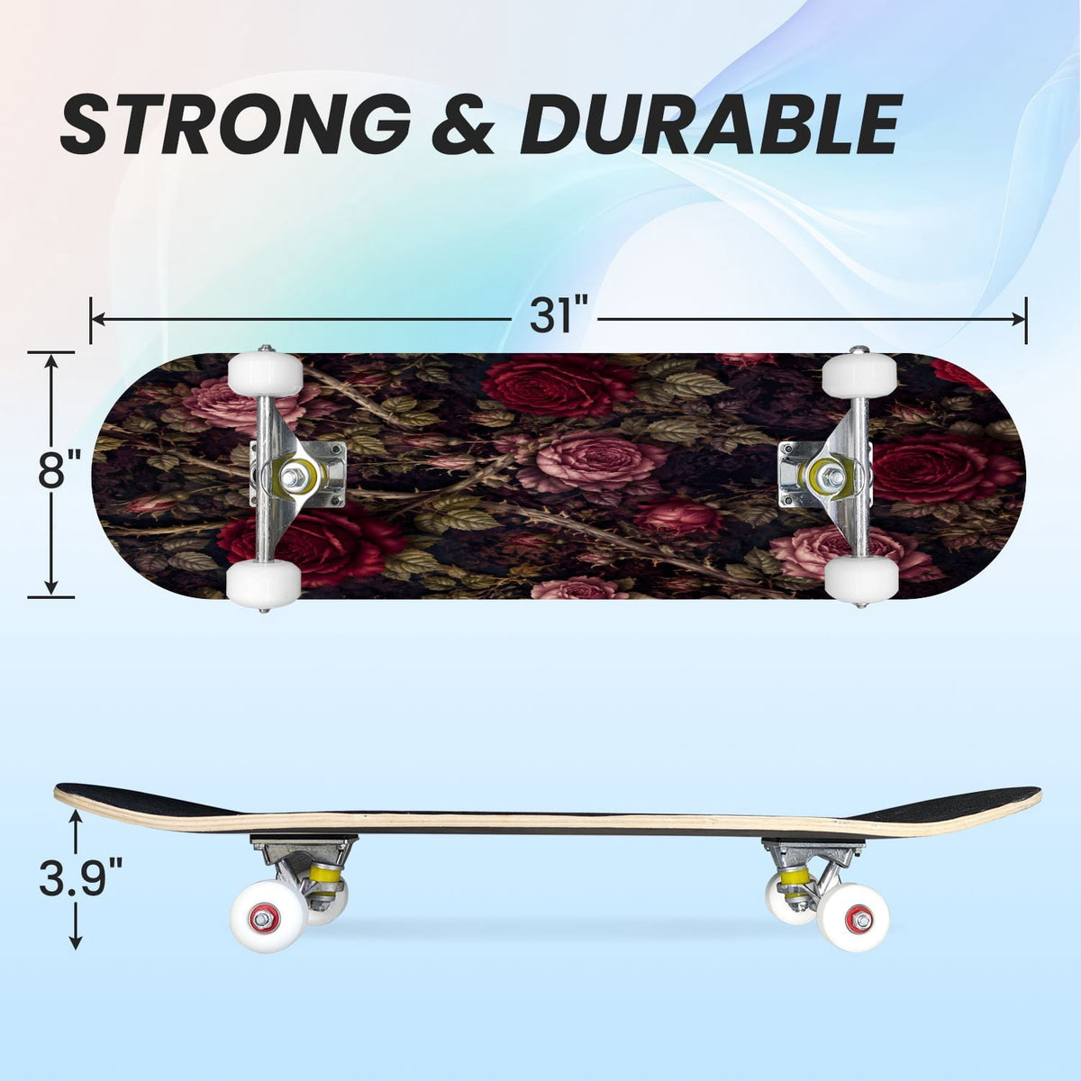 31"x8" Complete Skateboards for Beginners,Cute Ghosts Purple Bows Bats Lilac Halloween Double Kick 7 Ply Canadian Maple Deck Skateboard with Wheels, Gifts for Kids Teens