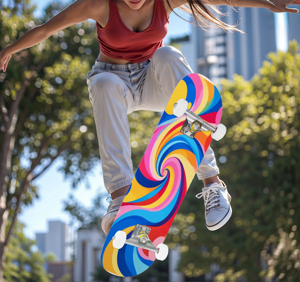 Complete Skateboard Vibrant Swirling Abstract 31 Inch 7-Ply Maple Skateboard with PU Wheels and Aluminum Trucks, Ready-to-Ride Skateboard for Beginners, Teens and Adults