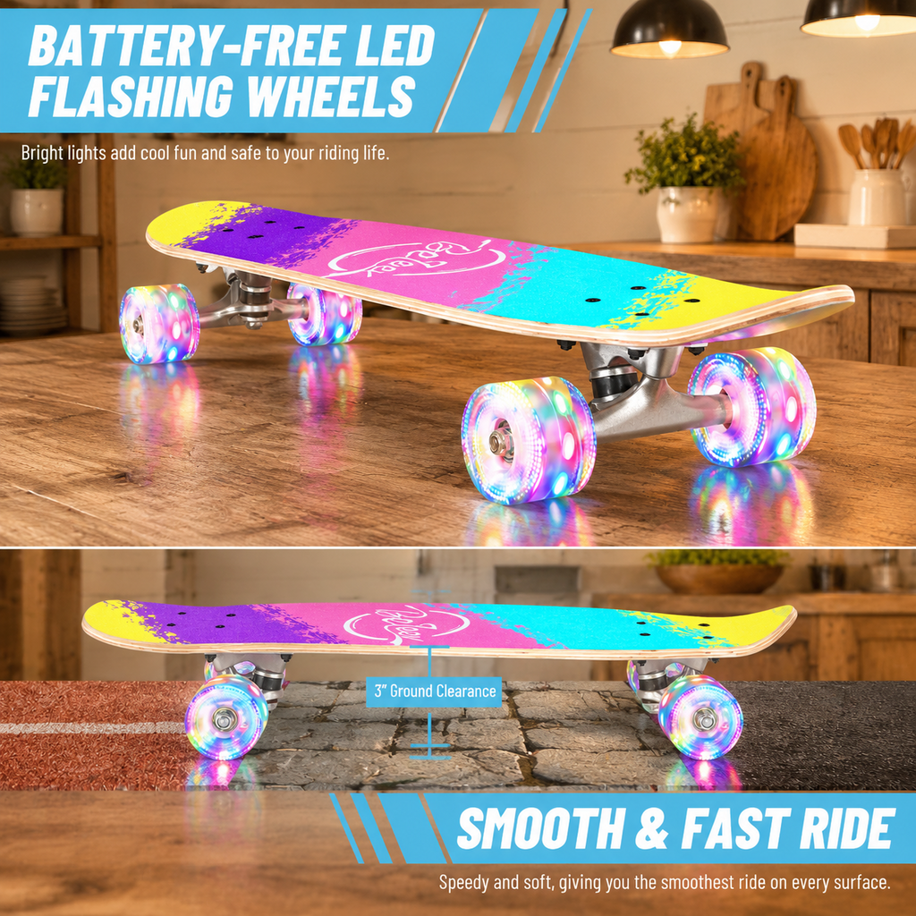Rainbow 27 x 8 Inch Complete Cruiser Skateboard for Teens Adults Beginners