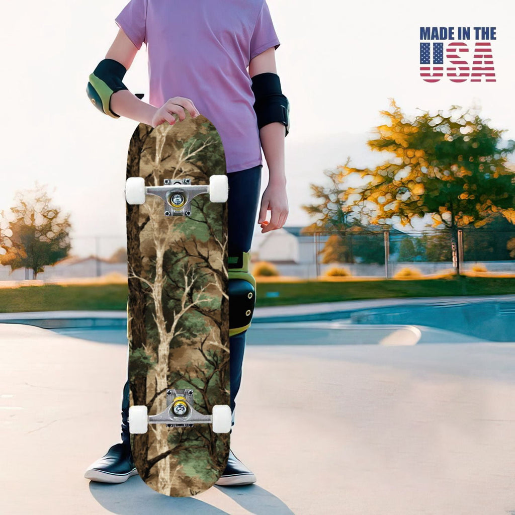 31"x8" Complete Skateboards for Beginners,Desert Camouflage Beige Tan Cream Organic Abstract Shapes Double Kick 7 Ply Canadian Maple Deck Skateboard with Wheels, Gifts for Kids Teens