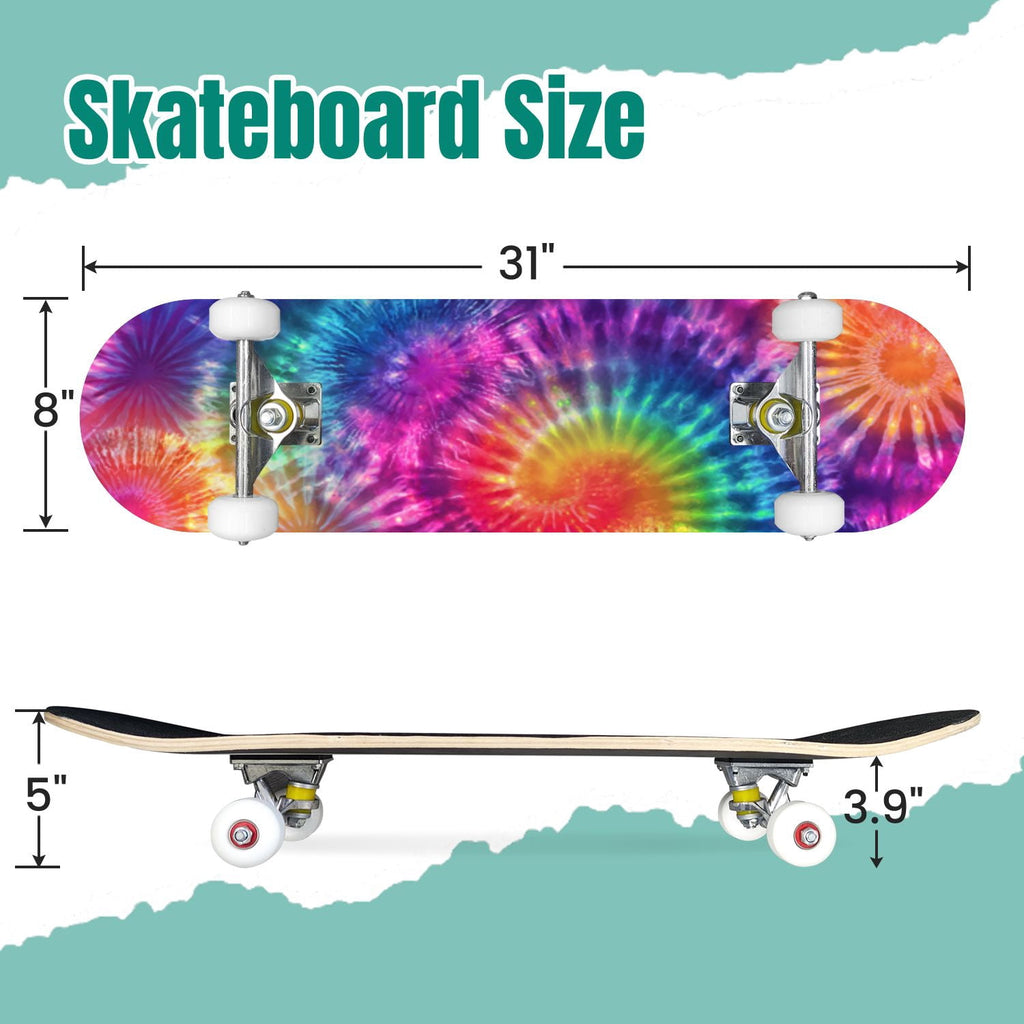 Starry Nebula Deep Blue Purple Tones Cosmic Clouds Stars 31" x 8" Complete Skateboard, 7-Ply Canadian Maple Double Kick Trick Board for Kids and Beginners Adult Gifts