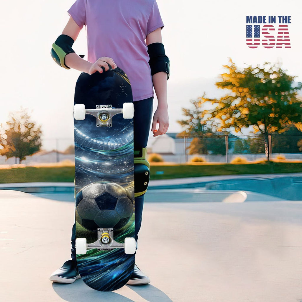 31"x8" Complete Skateboards for Beginners,Abstract Soccer Ball Vibrant Paint Splashes Drips Double Kick 7 Ply Canadian Maple Deck Skateboard with Wheels, Sports Gifts for Kids Teens