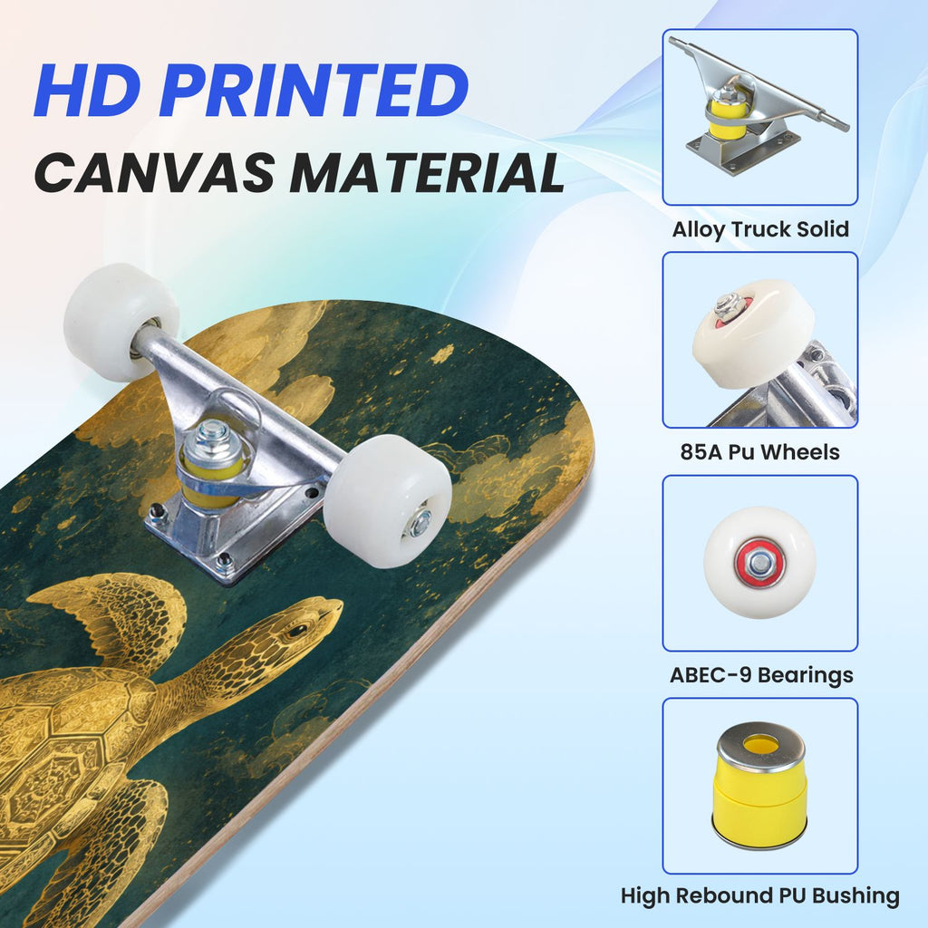 31"x8" Complete Skateboards for Beginners, Colorful Turtle Floral Shell Starry Night Marine Life Double Kick 7 Ply Canadian Maple Deck Skateboard with Wheels, Gifts for Kids Teens
