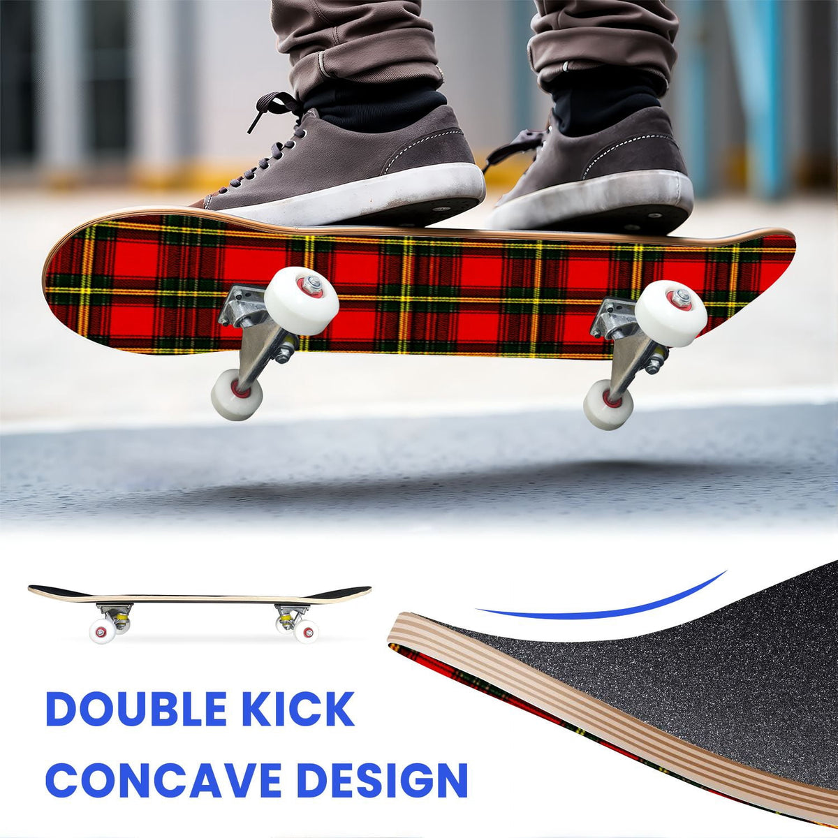31"x8" Complete Skateboards for Beginners, White Birch Tree Bark Natural Knots Horizontal Lines Double Kick 7 Ply Canadian Maple Deck Skateboard with Wheels, Gifts for Kids Teens