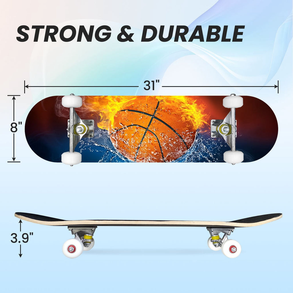 31"x8" Complete Skateboards for Beginners,baseball stadium giant baseballs sunset sky Double Kick 7 Ply Canadian Maple Deck Skateboard with Wheels, Gifts for Kids Teens