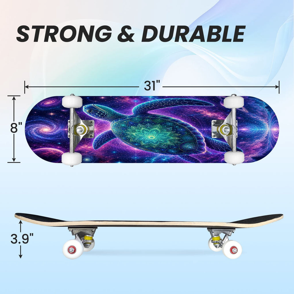 31"x8" Complete Skateboards for Beginners, Underwater Sharks Glowing Purple Jellyfish Marine Life Double Kick 7 Ply Canadian Maple Deck Skateboard with Wheels, Gifts for Kids Teens