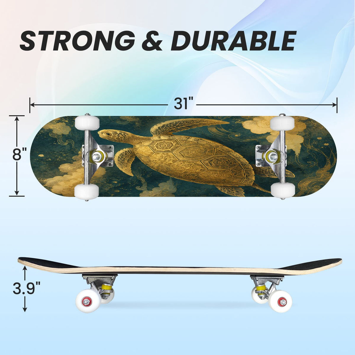 31"x8" Complete Skateboards for Beginners, Colorful Turtle Floral Shell Starry Night Marine Life Double Kick 7 Ply Canadian Maple Deck Skateboard with Wheels, Gifts for Kids Teens