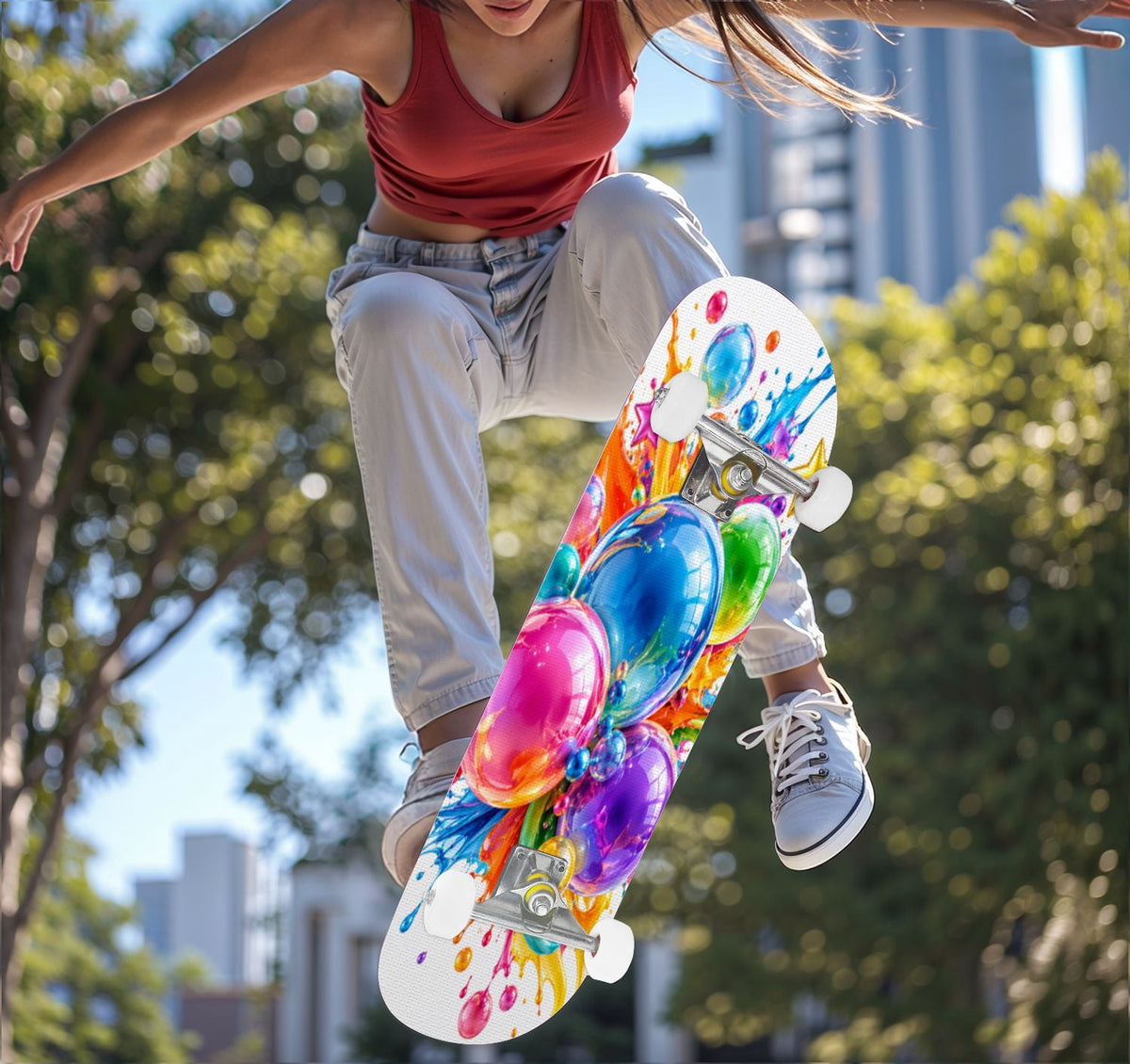 Complete Skateboard Paint Splash Explosion 31 Inch 7-Ply Maple Skateboard with PU Wheels and Aluminum Trucks, Ready-to-Ride Skateboard for Beginners, Teens and Adults