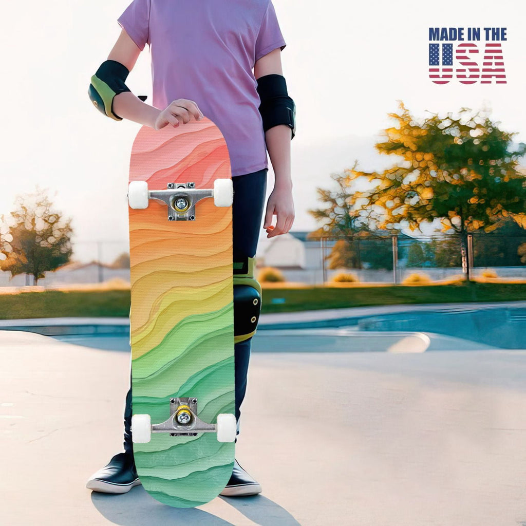 31"x8" Complete Skateboards for Beginners,Watercolor Watermelon Slices Pink Striped Double Kick 7 Ply Canadian Maple Deck Skateboard with Wheels, Gifts for Kids Teens