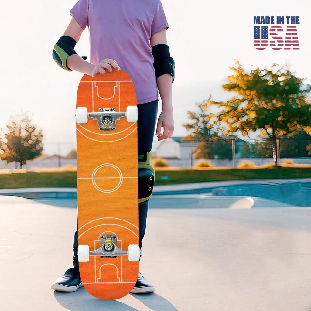 31"x8" Complete Skateboards for Beginners,Vintage Baseball Worn Red Stitches Rustic Double Kick 7 Ply Canadian Maple Deck Skateboard with Wheels, Sports Gifts for Kids Teens