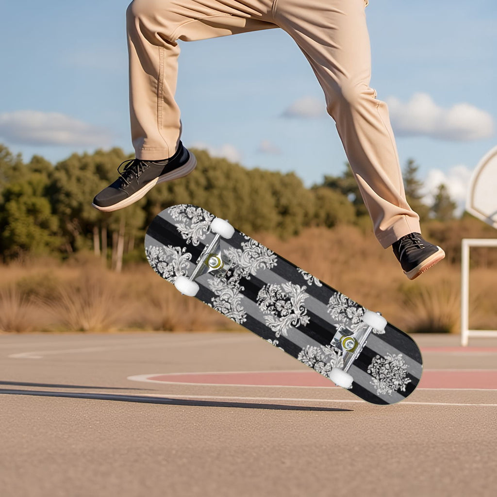 Elegant Purple Damask 31" x 8" Complete Skateboard, 7-Ply Canadian Maple Double Kick Trick Board for Kids and Beginners Adult Gifts