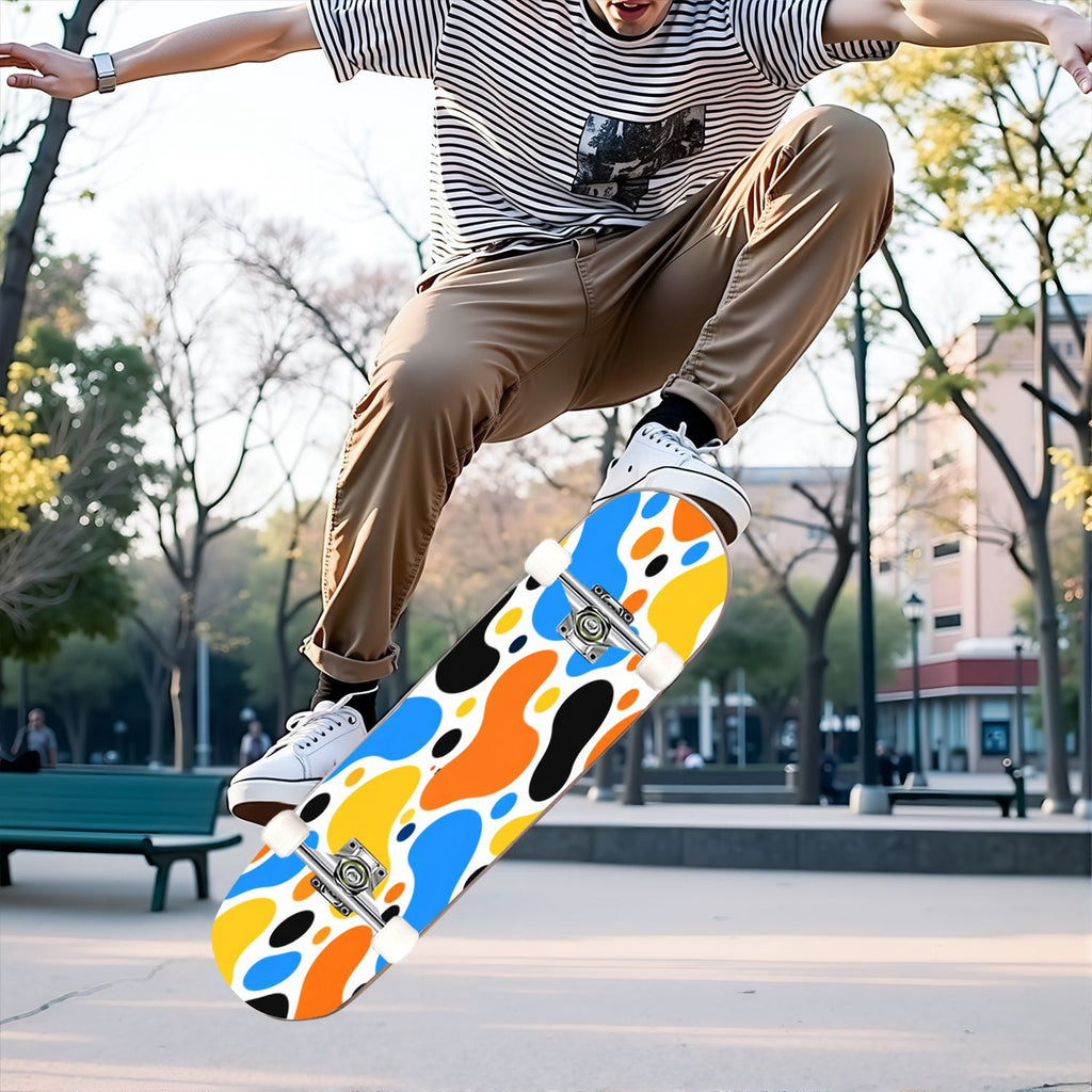 Complete Skateboard Vibrant Brush Stroke Art 31 Inch 7-Ply Maple Skateboard with PU Wheels and Aluminum Trucks, Ready-to-Ride Skateboard for Beginners, Teens and Adults