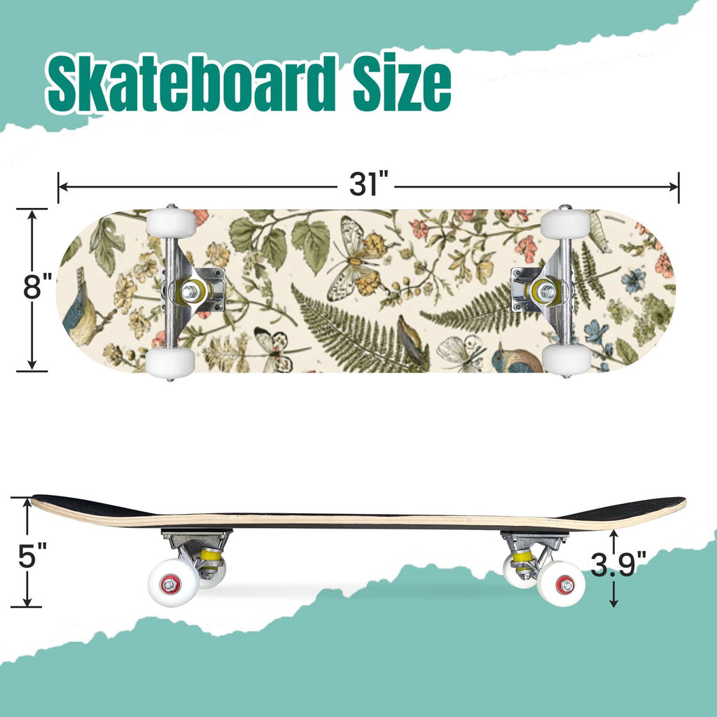 Vintage Botanical Lavender Candles Potion Bottles Green 31" x 8" Complete Skateboard, 7-Ply Canadian Maple Double Kick Trick Board for Kids and Beginners Adult Gifts