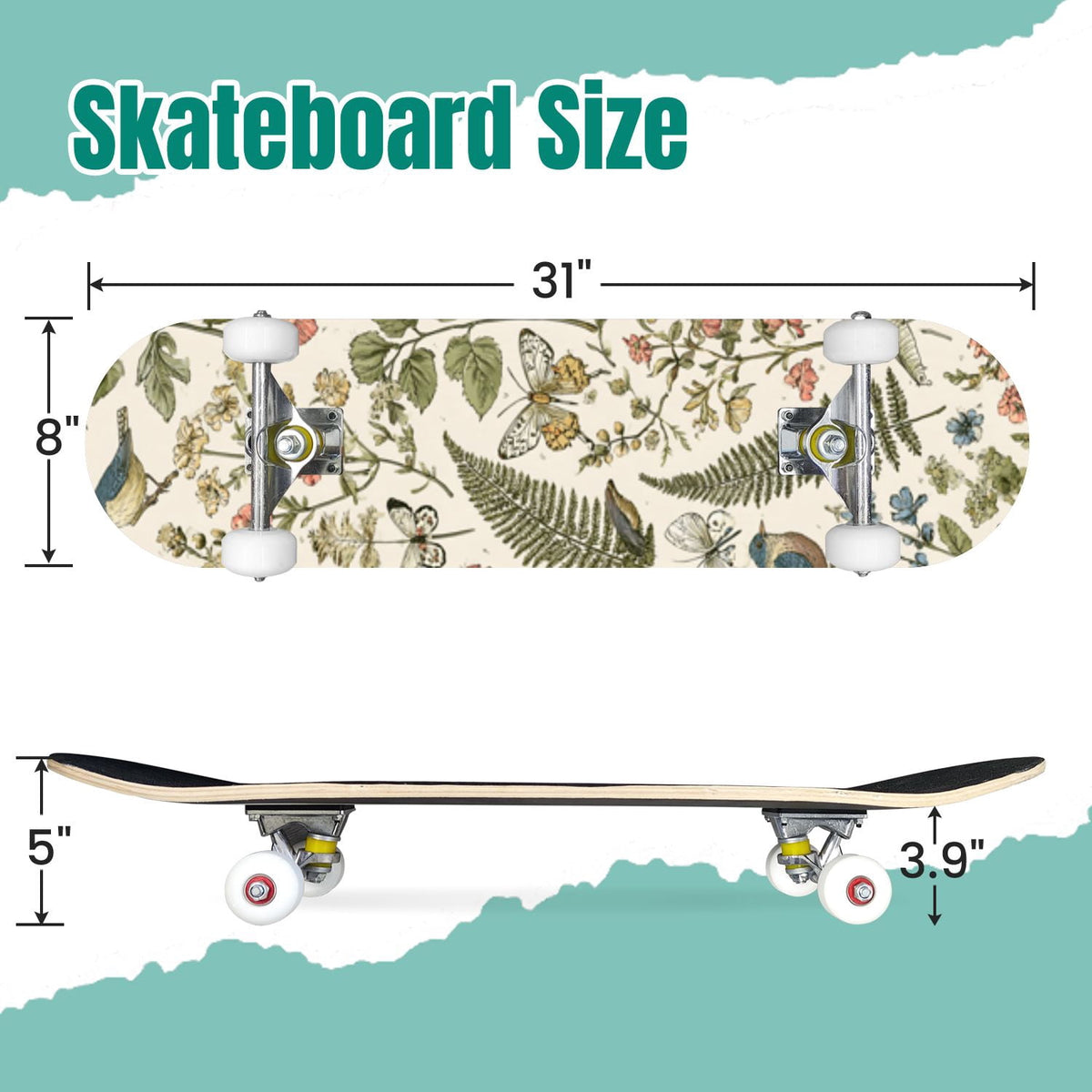 Vintage Botanical Lavender Candles Potion Bottles Green 31" x 8" Complete Skateboard, 7-Ply Canadian Maple Double Kick Trick Board for Kids and Beginners Adult Gifts