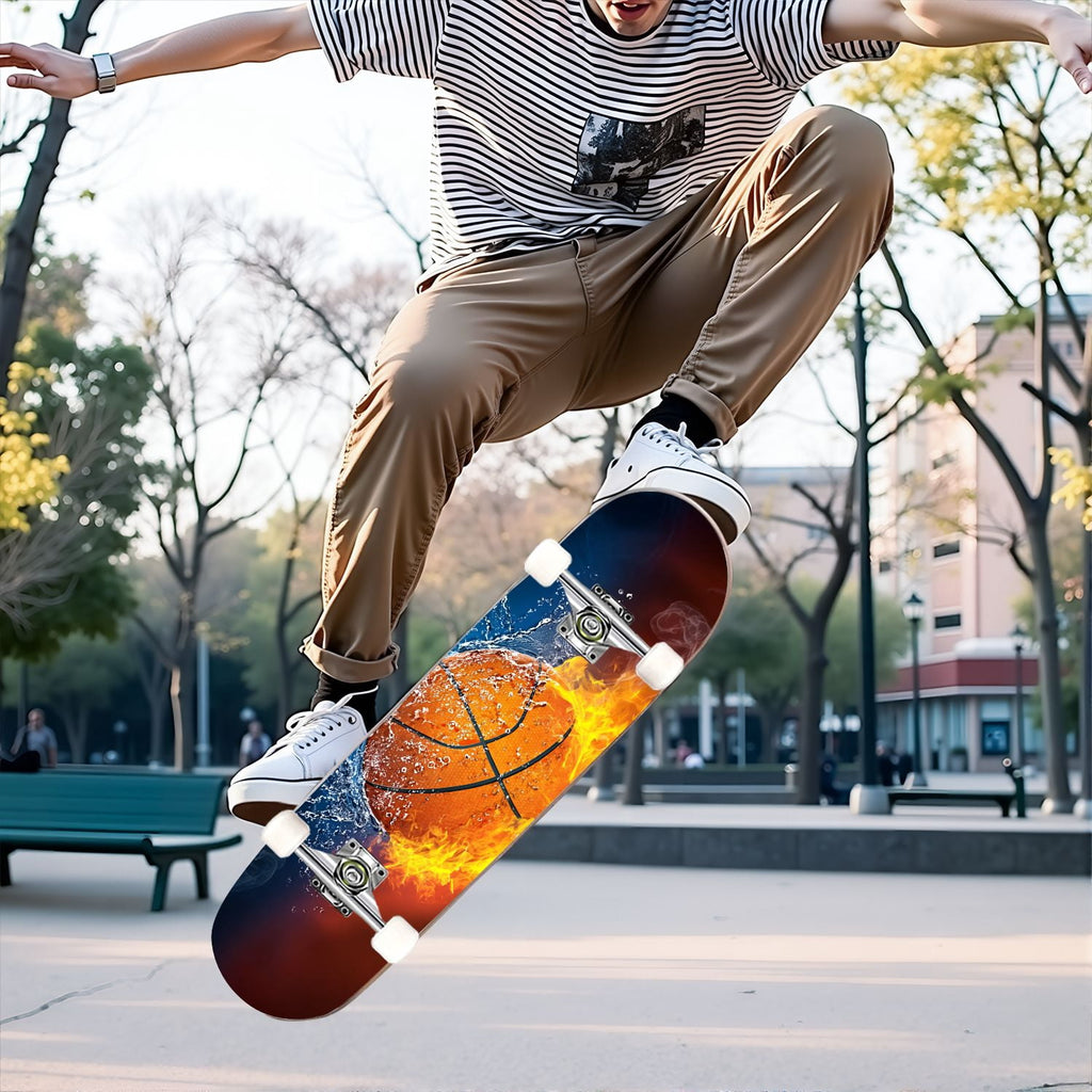 31"x8" Complete Skateboards for Beginners,baseball stadium giant baseballs sunset sky Double Kick 7 Ply Canadian Maple Deck Skateboard with Wheels, Gifts for Kids Teens