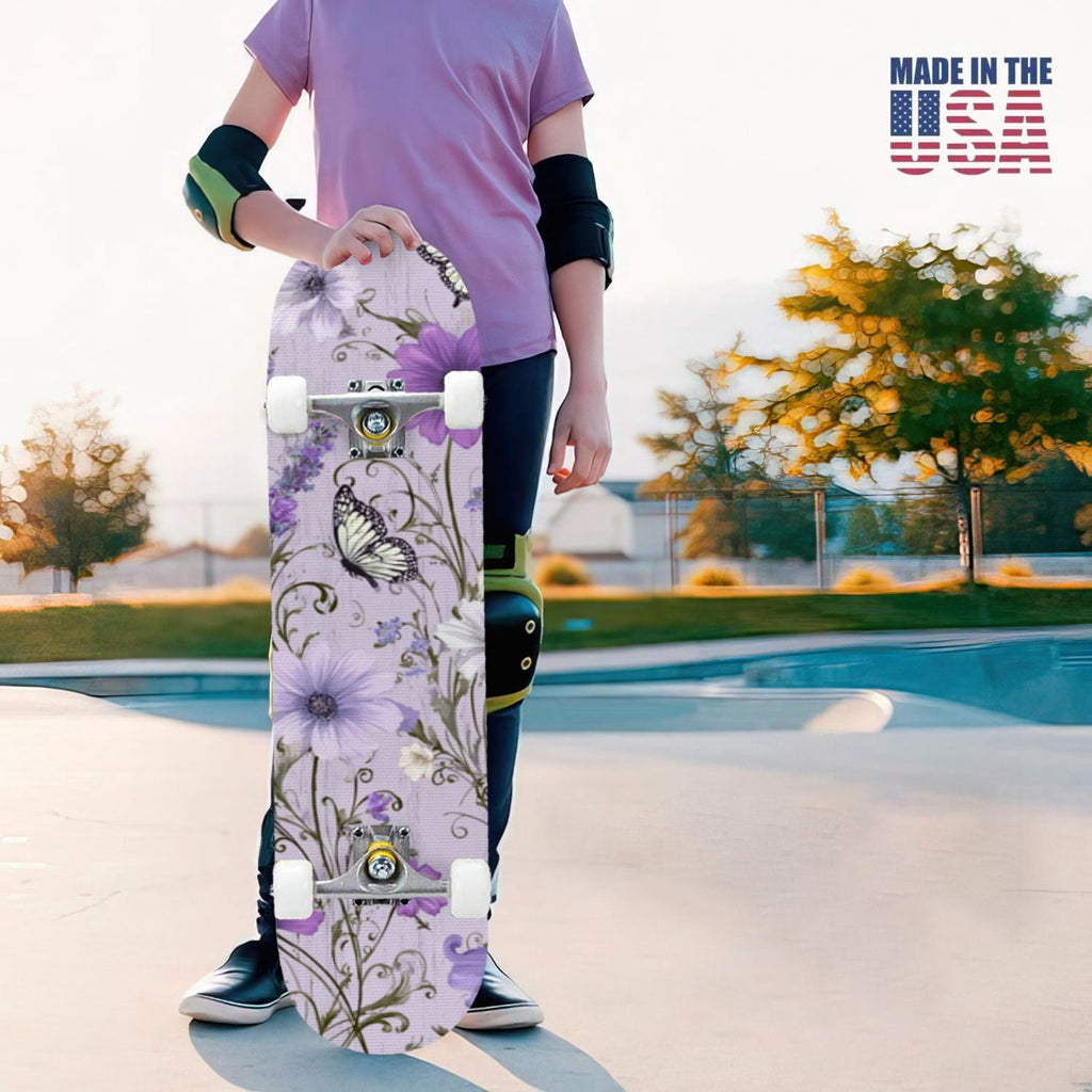 31"x8" Complete Skateboards for Beginners,Farmhouse Floral Daisy Flower Rustic Wood Board Double Kick 7 Ply Canadian Maple Deck Skateboard with Wheels, Gifts for Kids Teens