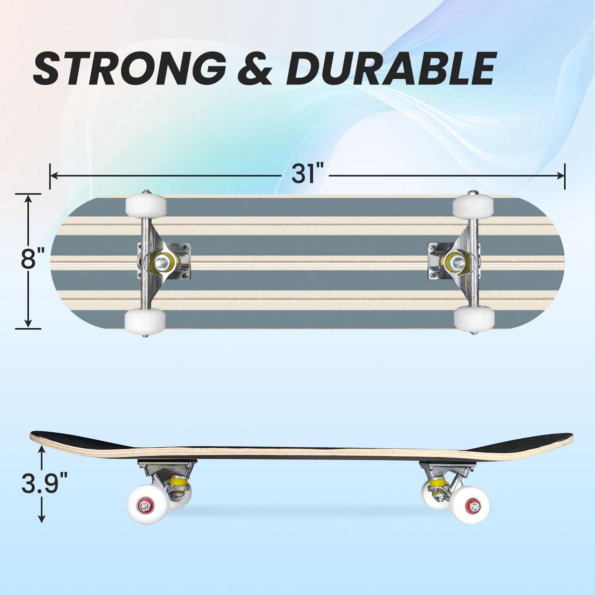 31"x8" Complete Skateboards for Beginners,Pastel Pink Vertical Stripe Minimalist Soft Design Double Kick 7 Ply Canadian Maple Deck Skateboard with Wheels, Gifts for Kids Teens