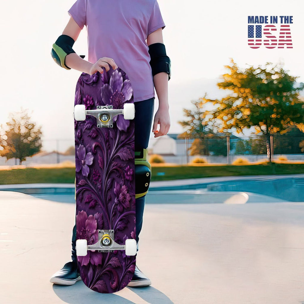 31"x8" Complete Skateboards for Beginners, Purple Celestial Moon Sun Art Floral Stars Double Kick 7 Ply Canadian Maple Deck Skateboard with Wheels, Gifts for Kids Teens