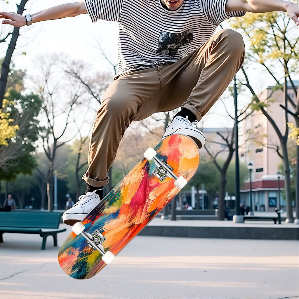 Complete Skateboard Colorful Splash Art Headphones 31 Inch 7-Ply Maple Skateboard with PU Wheels and Aluminum Trucks, Ready-to-Ride Skateboard for Beginners, Teens and Adults