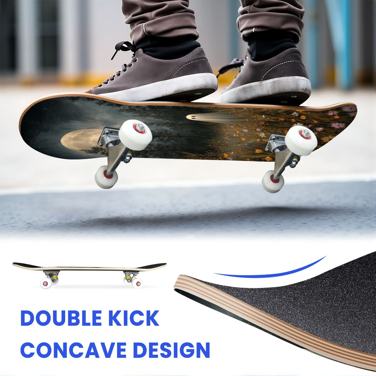 31"x8" Complete Skateboards for Beginners, Skeleton Tree Figure Antler Branches Dark Academia Flowers Double Kick 7 Ply Canadian Maple Deck Skateboard with Wheels, Gifts for Kids Teens