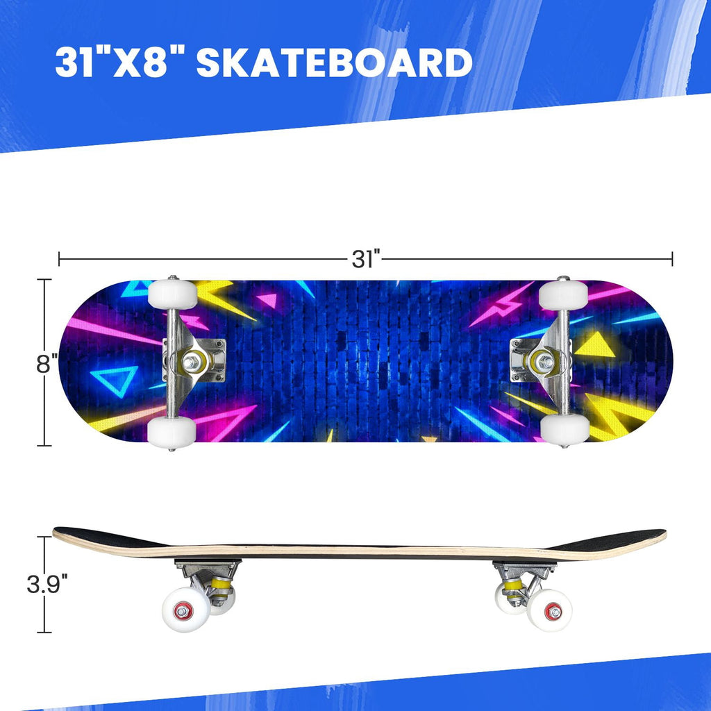 Complete Skateboard Vibrant Comic Eye 31 Inch 7-Ply Maple Skateboard with PU Wheels and Aluminum Trucks, Ready-to-Ride Skateboard for Beginners, Teens and Adults