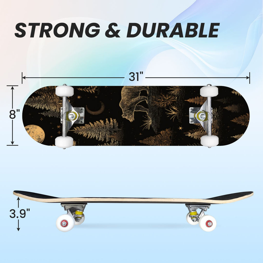 31"x8" Complete Skateboards for Beginners, Whimsical Butterfly Garden Watercolor Art Print Double Kick 7 Ply Canadian Maple Deck Skateboard with Wheels, Gifts for Kids Teens