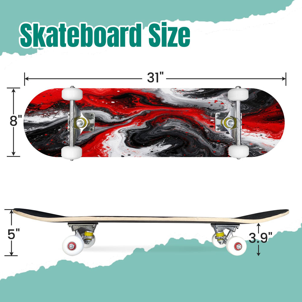 White Birch Tree Bark Natural Knots Horizontal Lines 31" x 8" Complete Skateboard, 7-Ply Canadian Maple Double Kick Trick Board for Kids and Beginners Adult Gifts