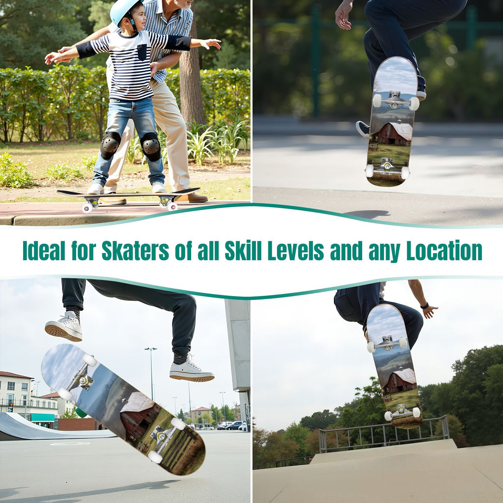 31"x8" Complete Skateboards for Beginners, Birch Trees Abstract Forest Branches Landscape Colorful Double Kick 7 Ply Canadian Maple Deck Skateboard with Wheels, Gifts for Kids Teens