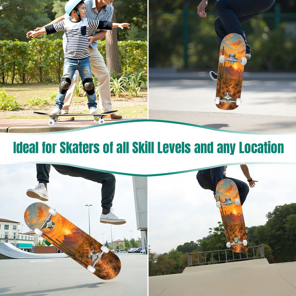 Forest Tree Wood Green Pine Trees Autumn Leaves Fog Misty 31" x 8" Complete Skateboard, 7-Ply Canadian Maple Double Kick Trick Board for Kids and Beginners Adult Gifts