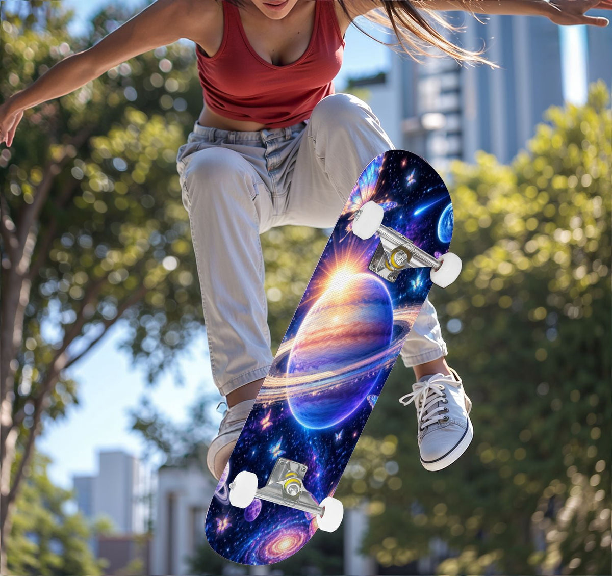 Complete Skateboard Vibrant Brush Stroke Art 31 Inch 7-Ply Maple Skateboard with PU Wheels and Aluminum Trucks, Ready-to-Ride Skateboard for Beginners, Teens and Adults