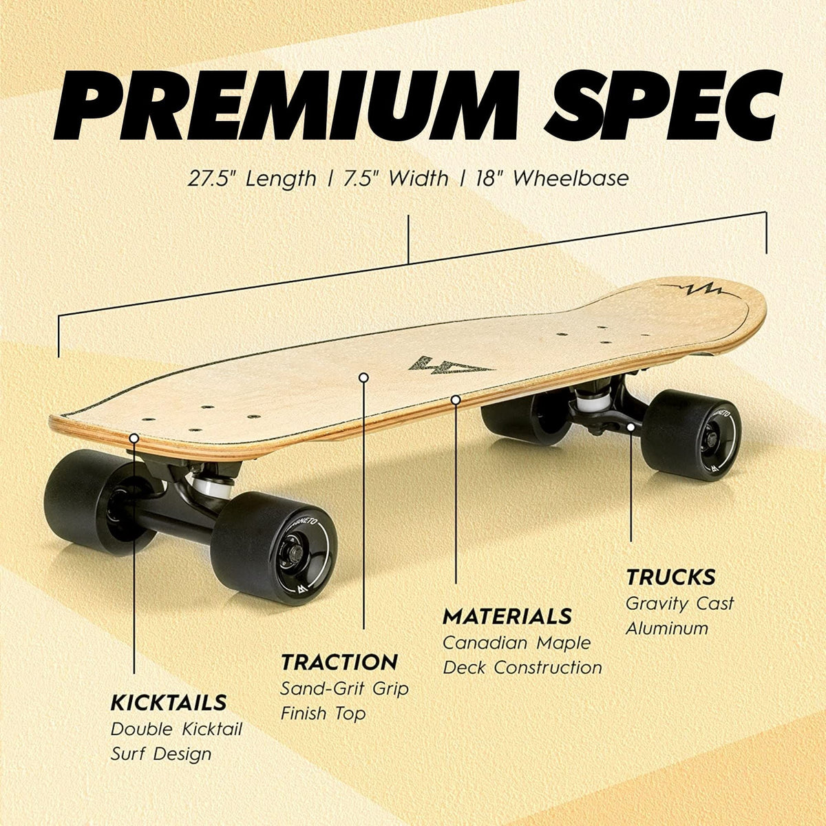 Magneto Boards Mini Cruiser Skateboard Cruiser, Short Board, Canadian Maple Deck - Designed for Kids, Teens and Adults