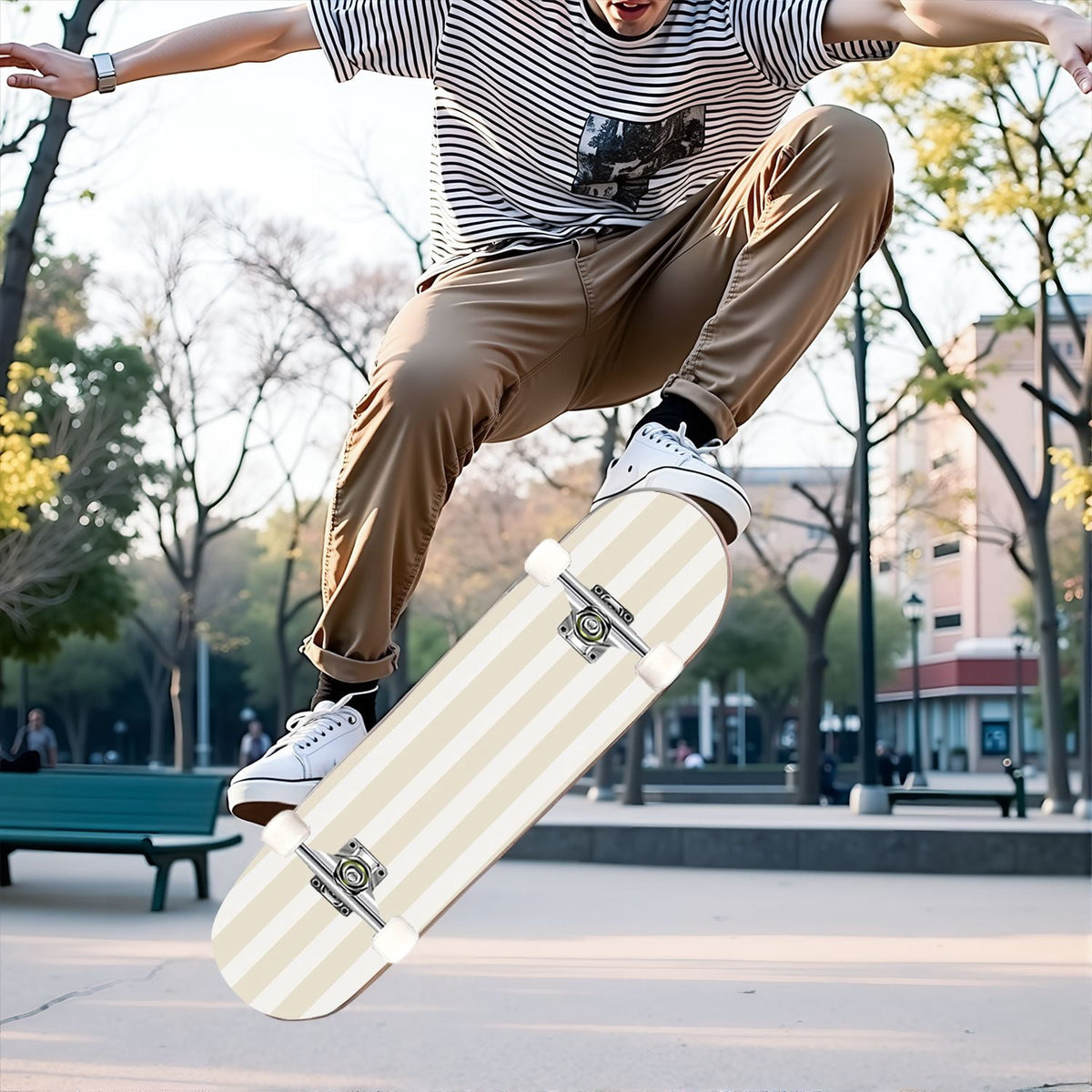 31"x8" Complete Skateboards for Beginners,Pastel Pink Vertical Stripe Minimalist Soft Design Double Kick 7 Ply Canadian Maple Deck Skateboard with Wheels, Gifts for Kids Teens