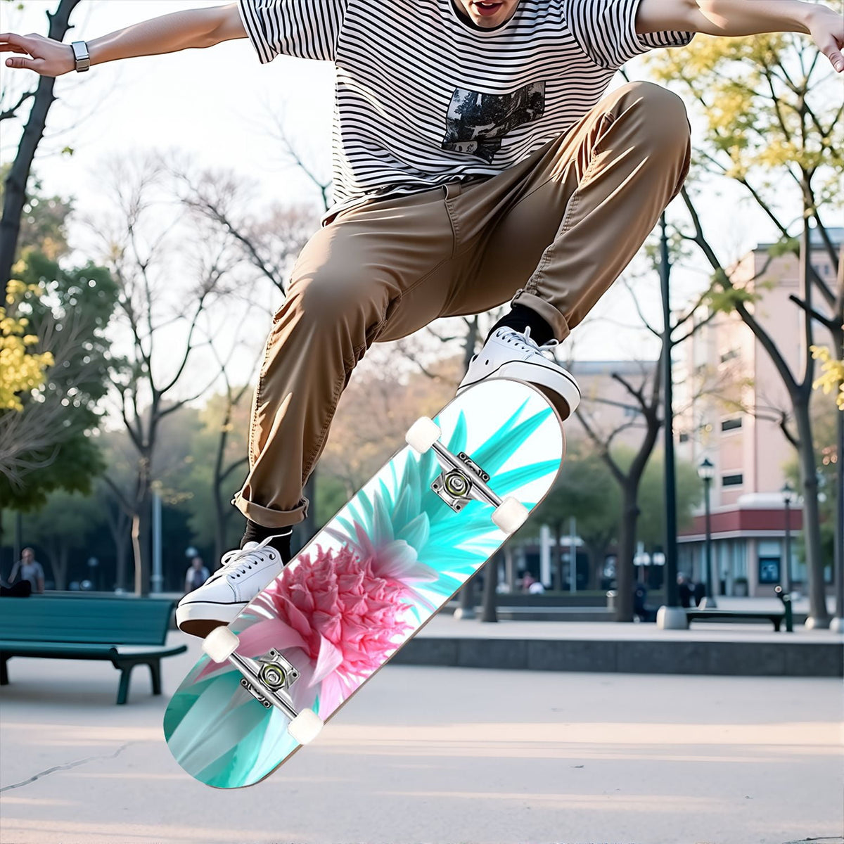 31"x8" poisous plants Mushroom Complete Skateboard for Beginners hand colored vintage retro 7 Layer Maple Deck Double Kick Kids Skateboard with 85A PU Wheels Gifts for Kids Teens