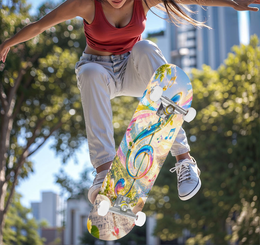 Complete Skateboard Vibrant Multicolored Abstract 31 Inch 7-Ply Maple Skateboard with PU Wheels and Aluminum Trucks, Ready-to-Ride Skateboard for Beginners, Teens and Adults