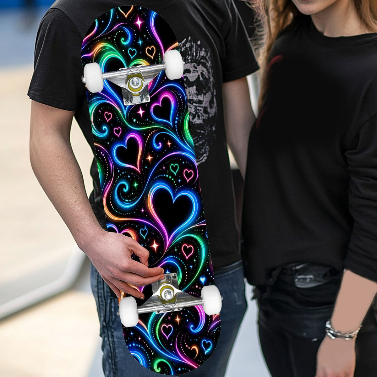 Complete Skateboard Colorful Heart Swirls 31 Inch 7-Ply Maple Skateboard with PU Wheels and Aluminum Trucks, Ready-to-Ride Skateboard for Beginners, Teens and Adults
