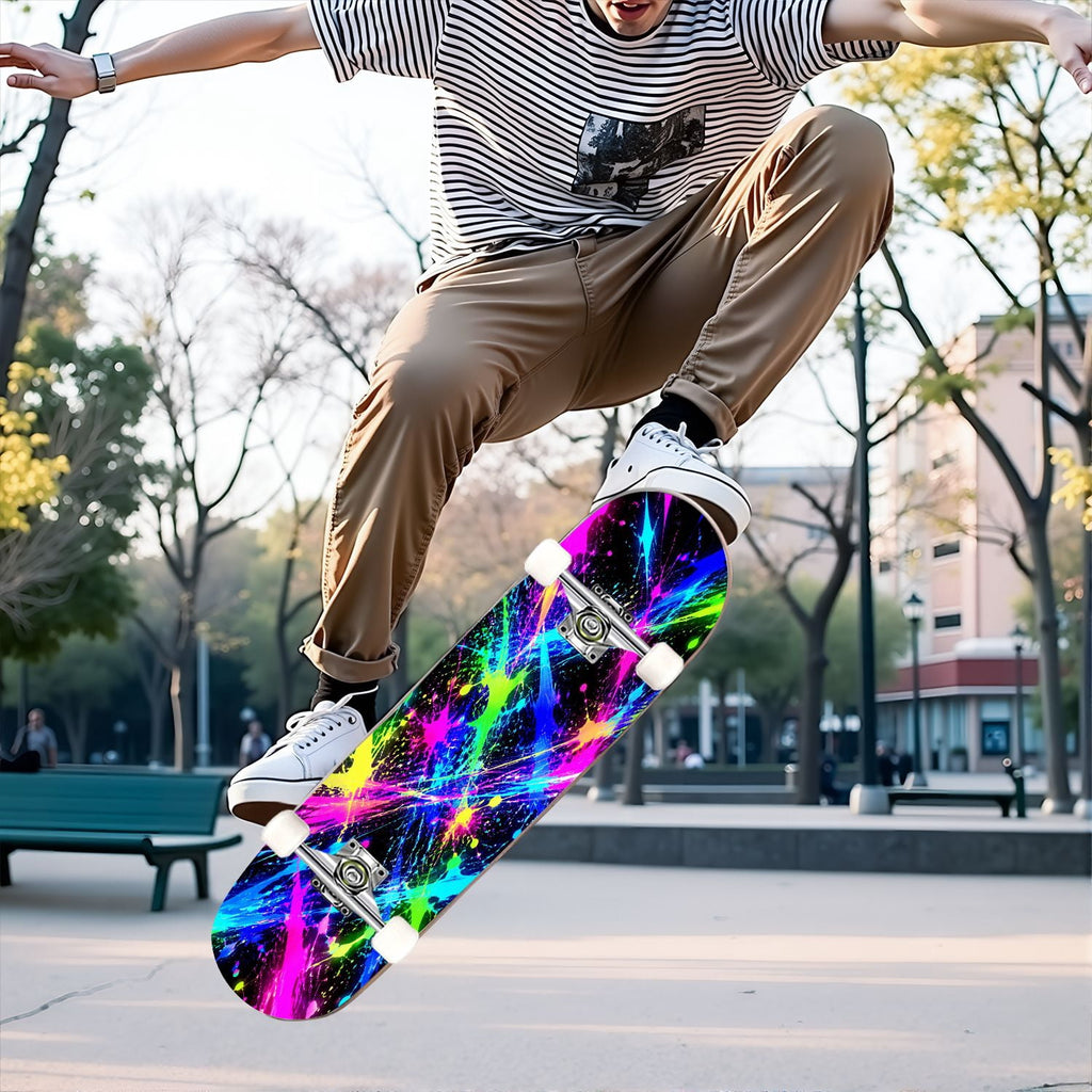 Complete Skateboard Colorful Splash Art Headphones 31 Inch 7-Ply Maple Skateboard with PU Wheels and Aluminum Trucks, Ready-to-Ride Skateboard for Beginners, Teens and Adults